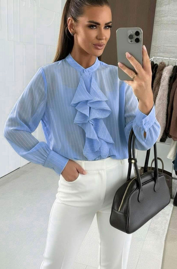 Luna Frill Front Stripe Shirt Top - Blue