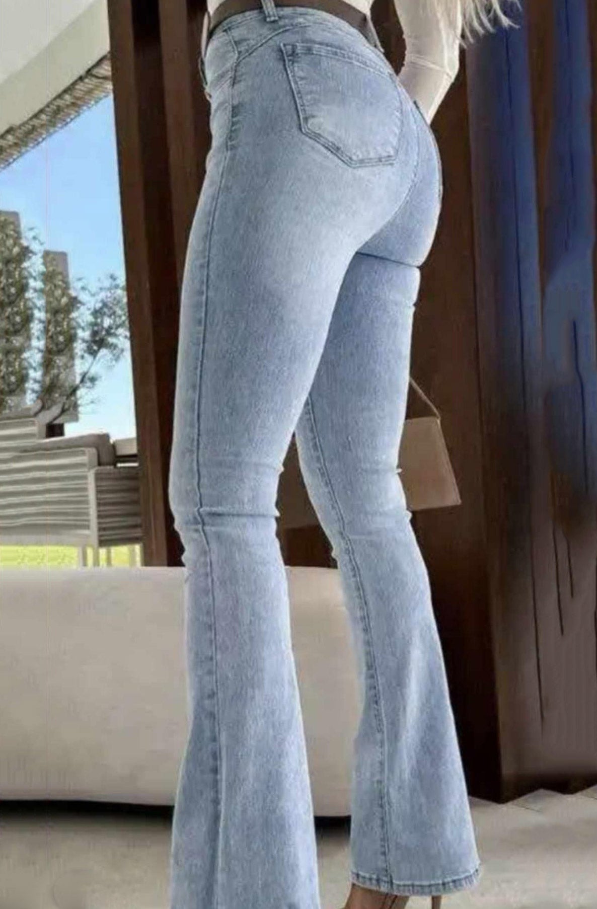 Lunessa Flare Push‑Up Stretch Denim Jeans-Light Blue