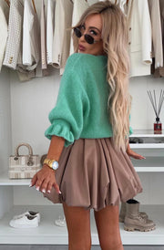 Lyra Light Knitted Frill Jumper Sweater-Sage