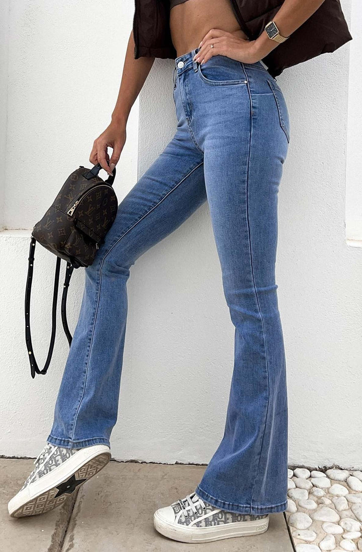Lyza Flared Denim Jeans-Blue