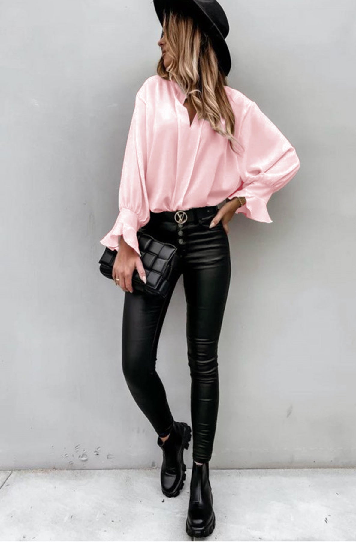 Maddie Ruffle Sleeve Blouse Shirt Top-Baby Pink