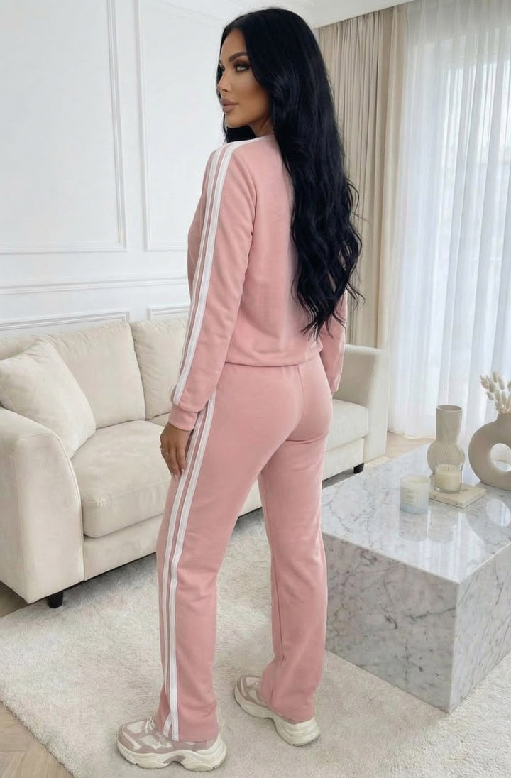 Margot Contrast Side Stripe Relaxed Two-Piece Lounge Set - Dusty Pink