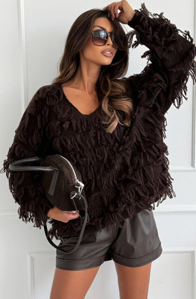 Maribel Boho Tassel Sweater Jumper-Brown