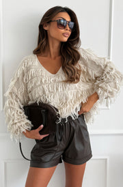 Maribel Boho Tassel Sweater Jumper-Cream