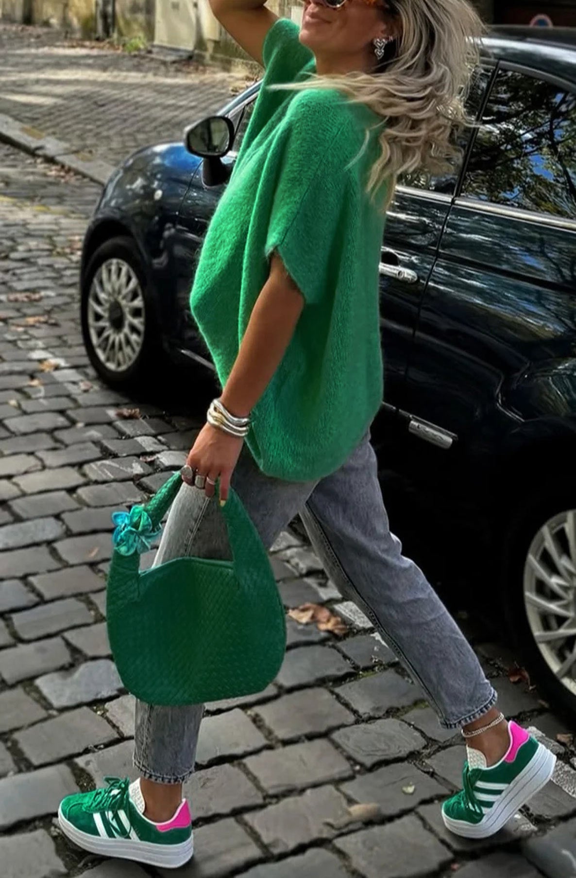 Marie Sleeveless Oversized Knitted Cardigan-Green