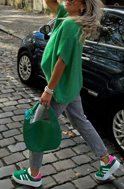 Marie Sleeveless Oversized Knitted Cardigan-Green