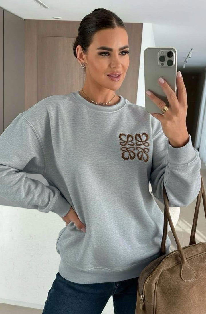 Maris Oversized Embellished Pocket Sweatshirt Top - Grey