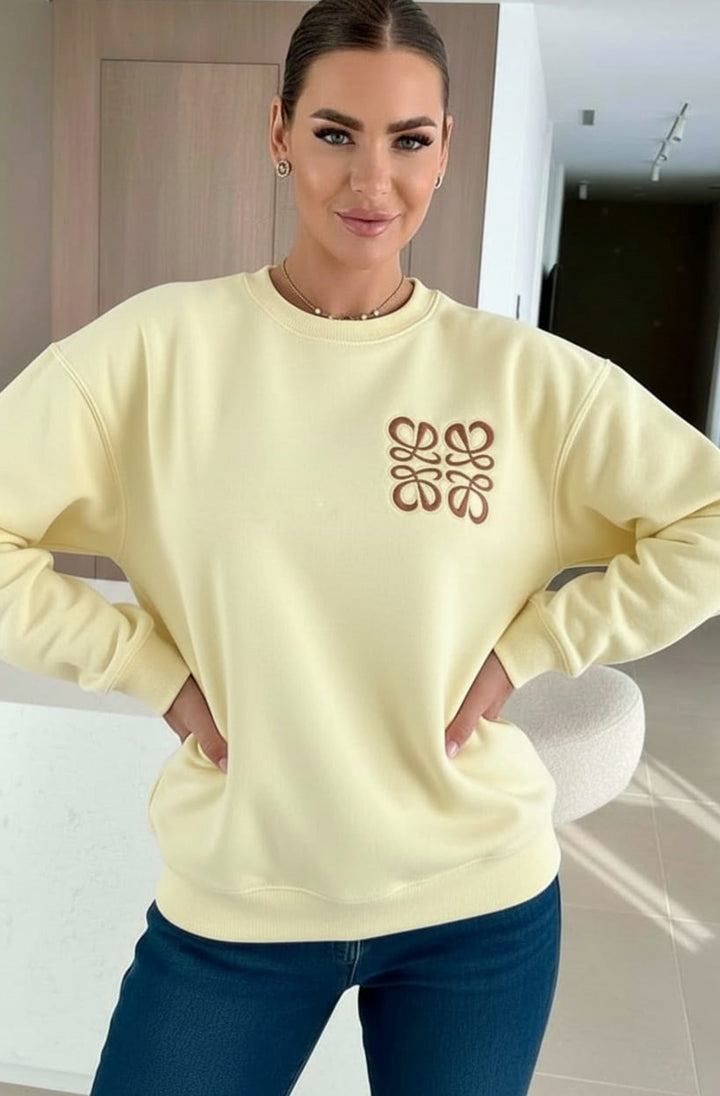 Maris Oversized Embellished Pocket Sweatshirt Top - Yellow