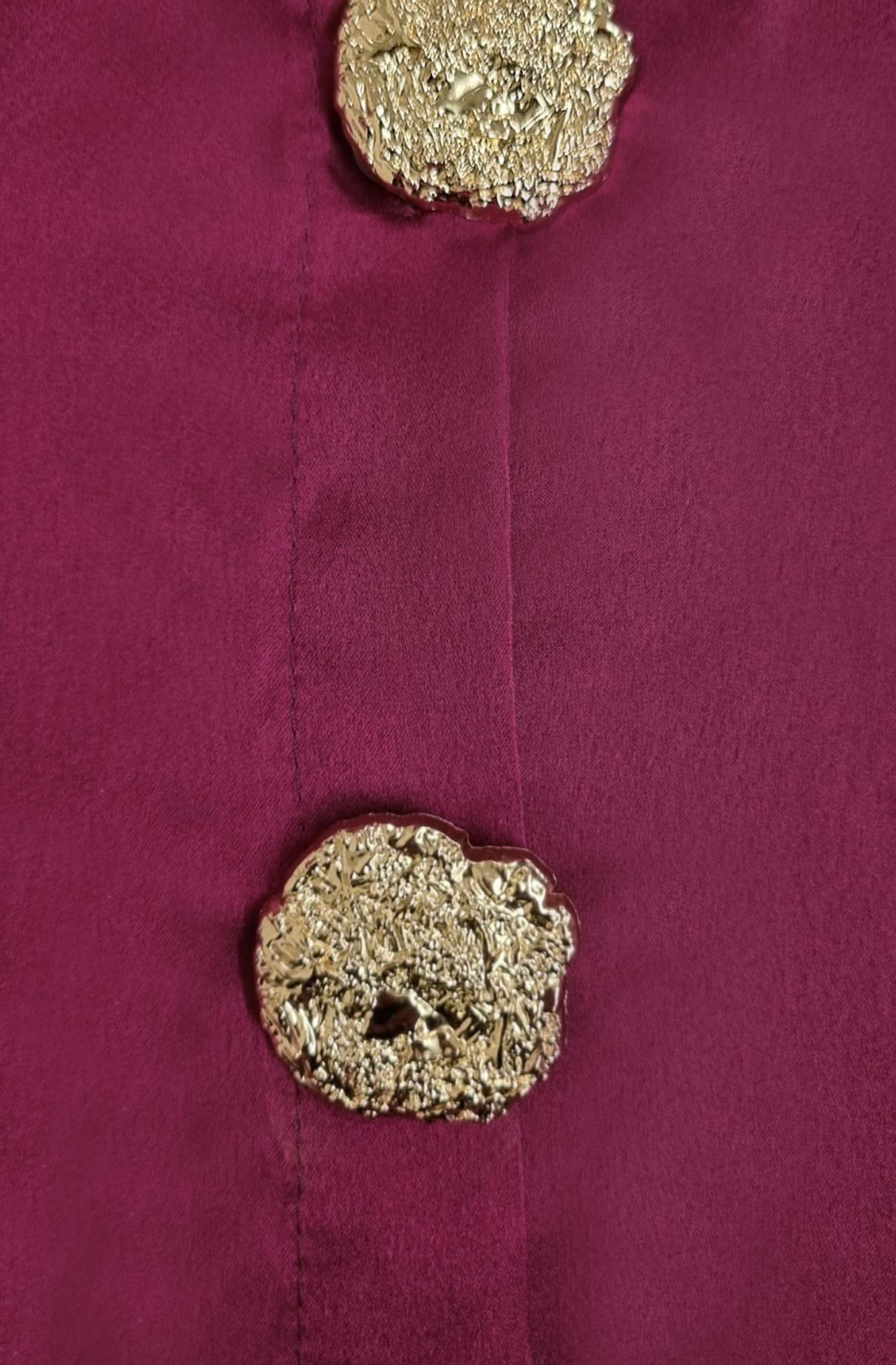 Melani Satin Pleated-Sleeve Brooch Button Shirt Blouse-Wine