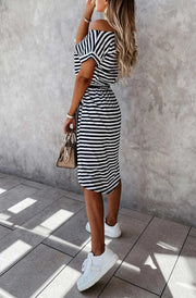 Melorra Striped Front Wrap Belted Dress-Black