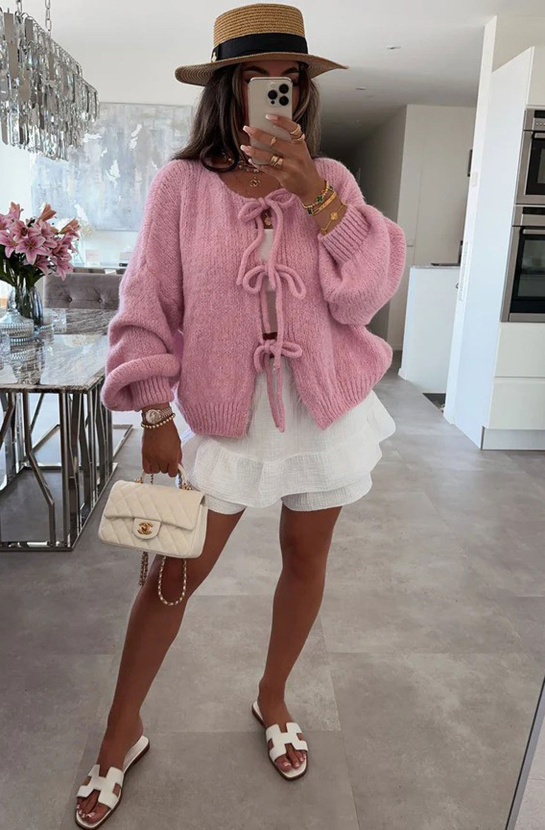 Meredith Tie-Up Knitted Cardigan-Wine