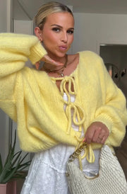 Meredith Tie-Up Knitted Cardigan-Yellow