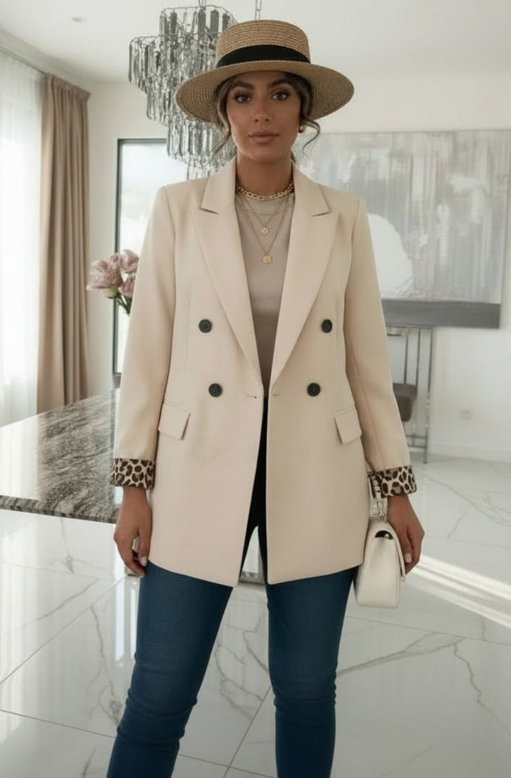 Michelle Oversized Leopard Blazer Jacket-Stone