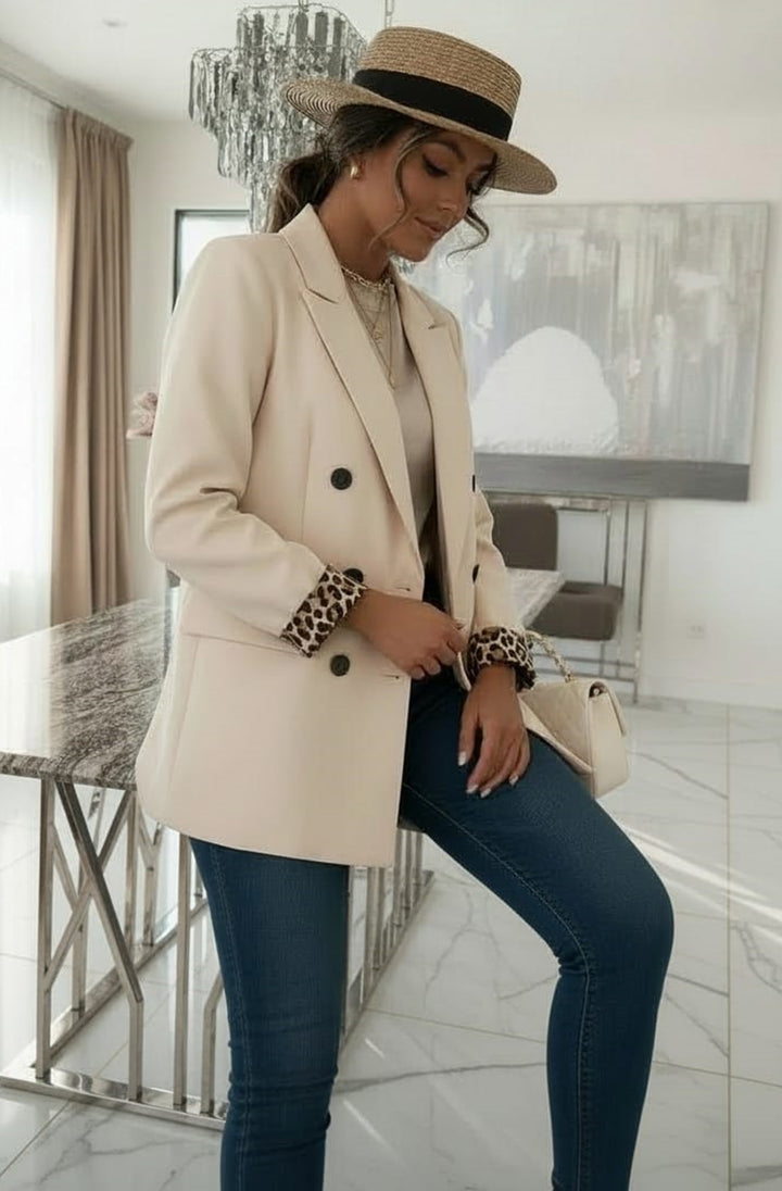 Michelle Oversized Leopard Blazer Jacket-Stone