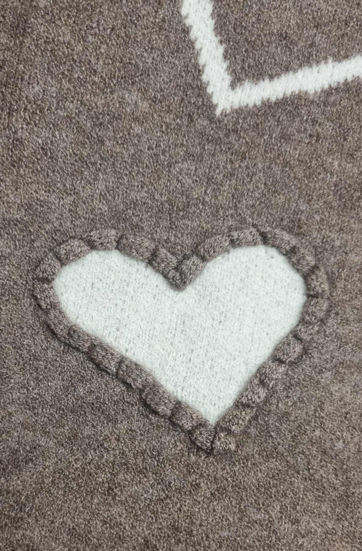 Mila Contrast Heart Sweater Jumper-Brown