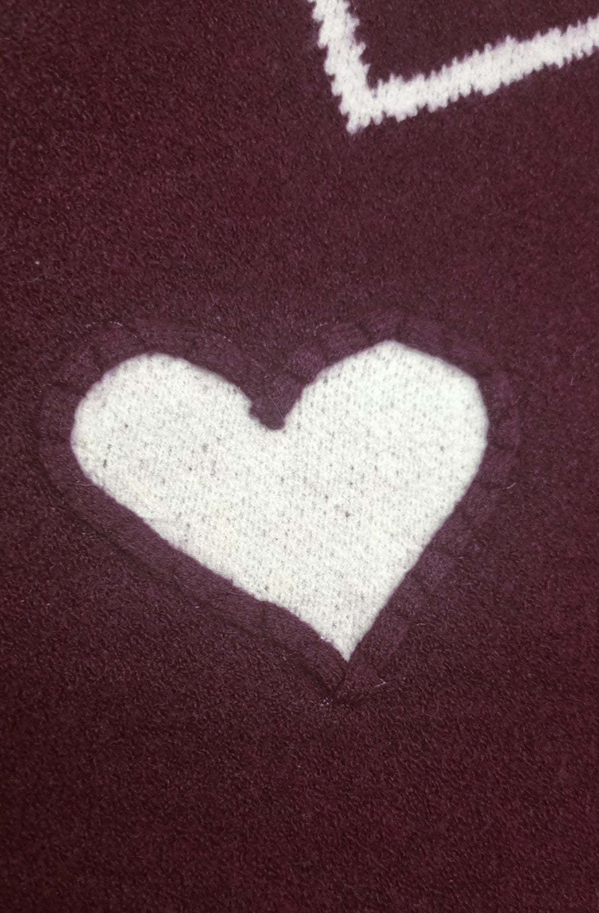 Mila Contrast Heart Sweater Jumper-Wine