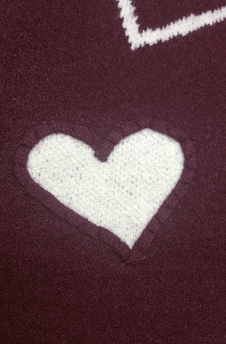 Mila Contrast Heart Sweater Jumper-Wine