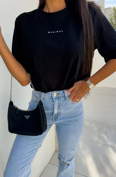 'Minimal' Graphic Print Oversized T-Shirt-Black