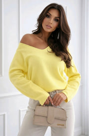 Mollie V-Neck Relaxed Lightweight Knit Jumper-Yellow