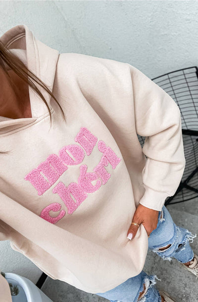 Mon Chéri Oversized Hooded Sweatshirt Jumper-Stone