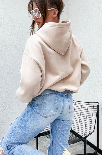 Mon Chéri Oversized Hooded Sweatshirt Jumper-Stone