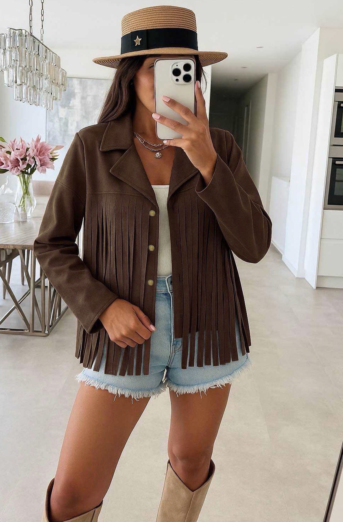 Montana Suede Fringe Jacket-Brown