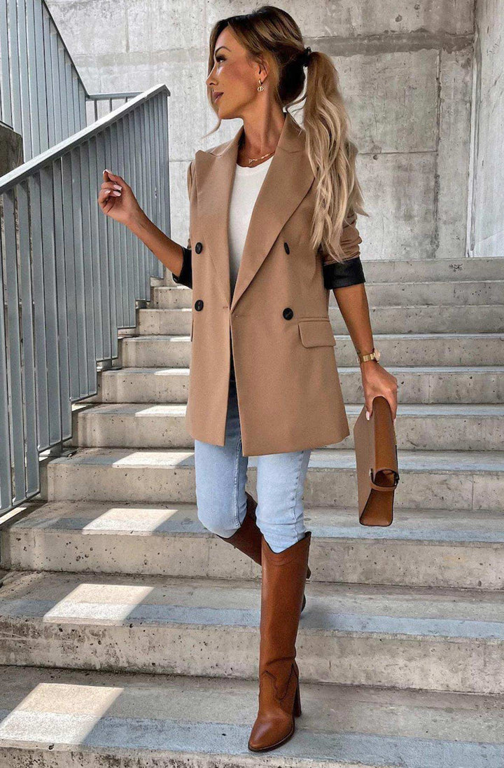 Myla Oversized Faux Leather Blazer Jacket - Camel