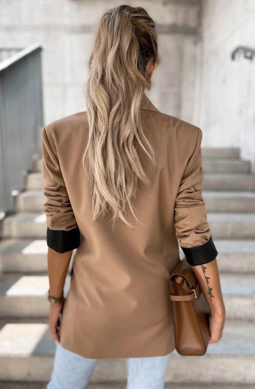 Myla Oversized Faux Leather Blazer Jacket - Camel