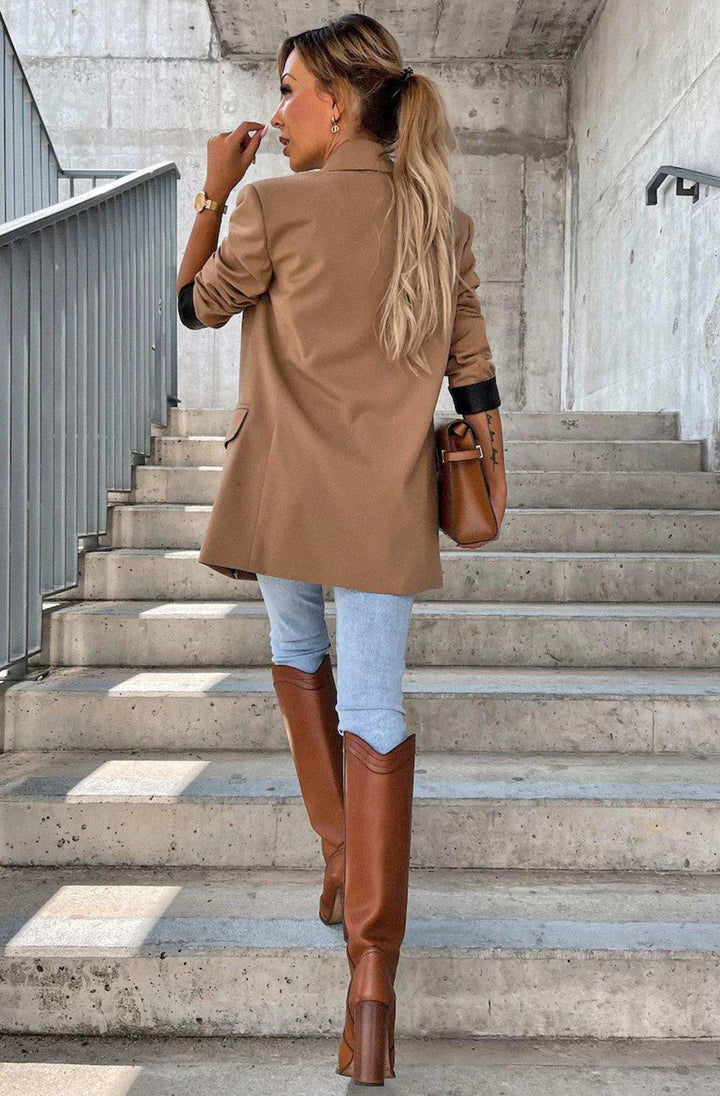 Myla Oversized Faux Leather Blazer Jacket - Camel