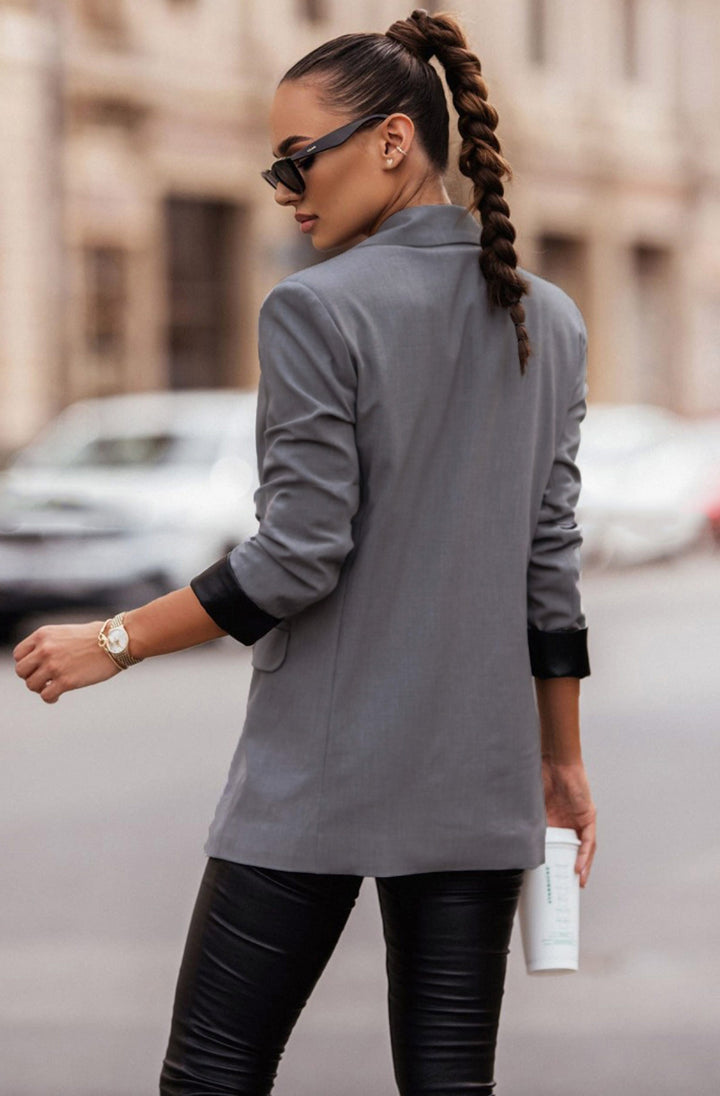 Myla Oversized Faux Leather Blazer Jacket - Grey