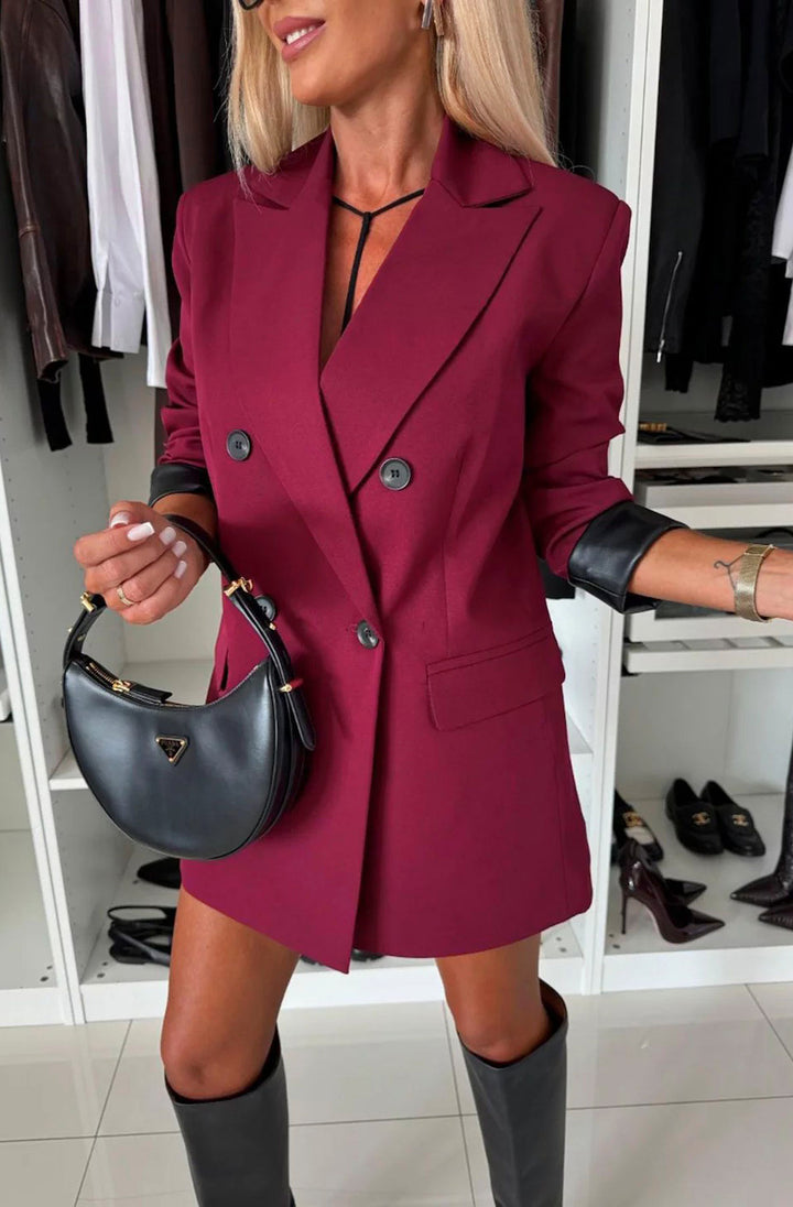 Myla Oversized Faux Leather Blazer Jacket - Wine