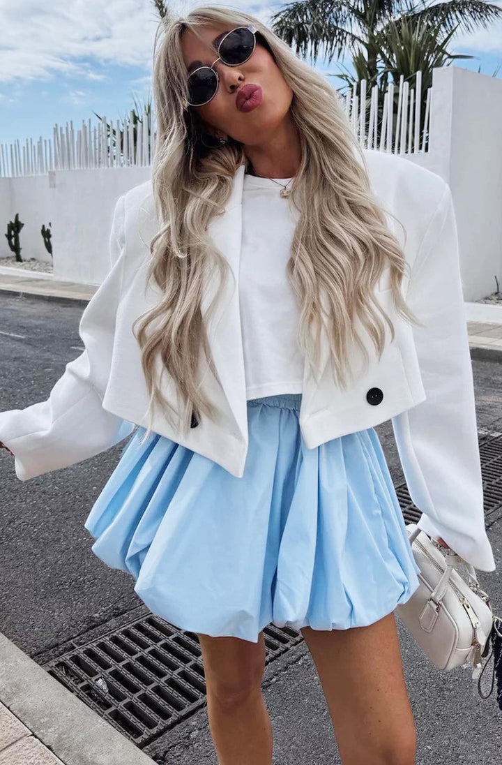 Natalie Puff Ball Balloon Mini Skirt - Sky Blue