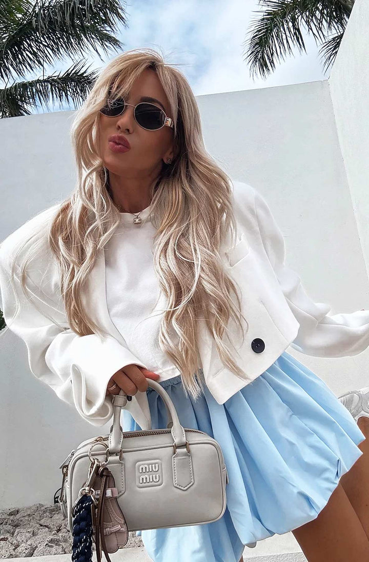 Natalie Puff Ball Balloon Mini Skirt - Sky Blue