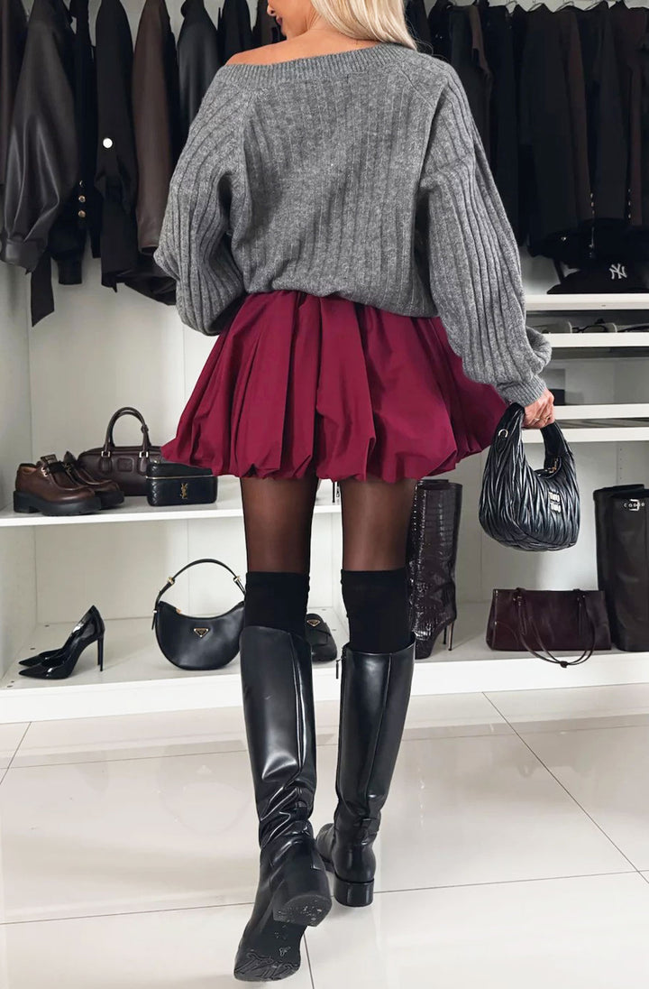 Natalie Puff Ball Balloon Mini Skirt - Wine