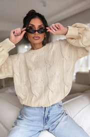 Nerina Light Knitted Jumper Sweater-Stone