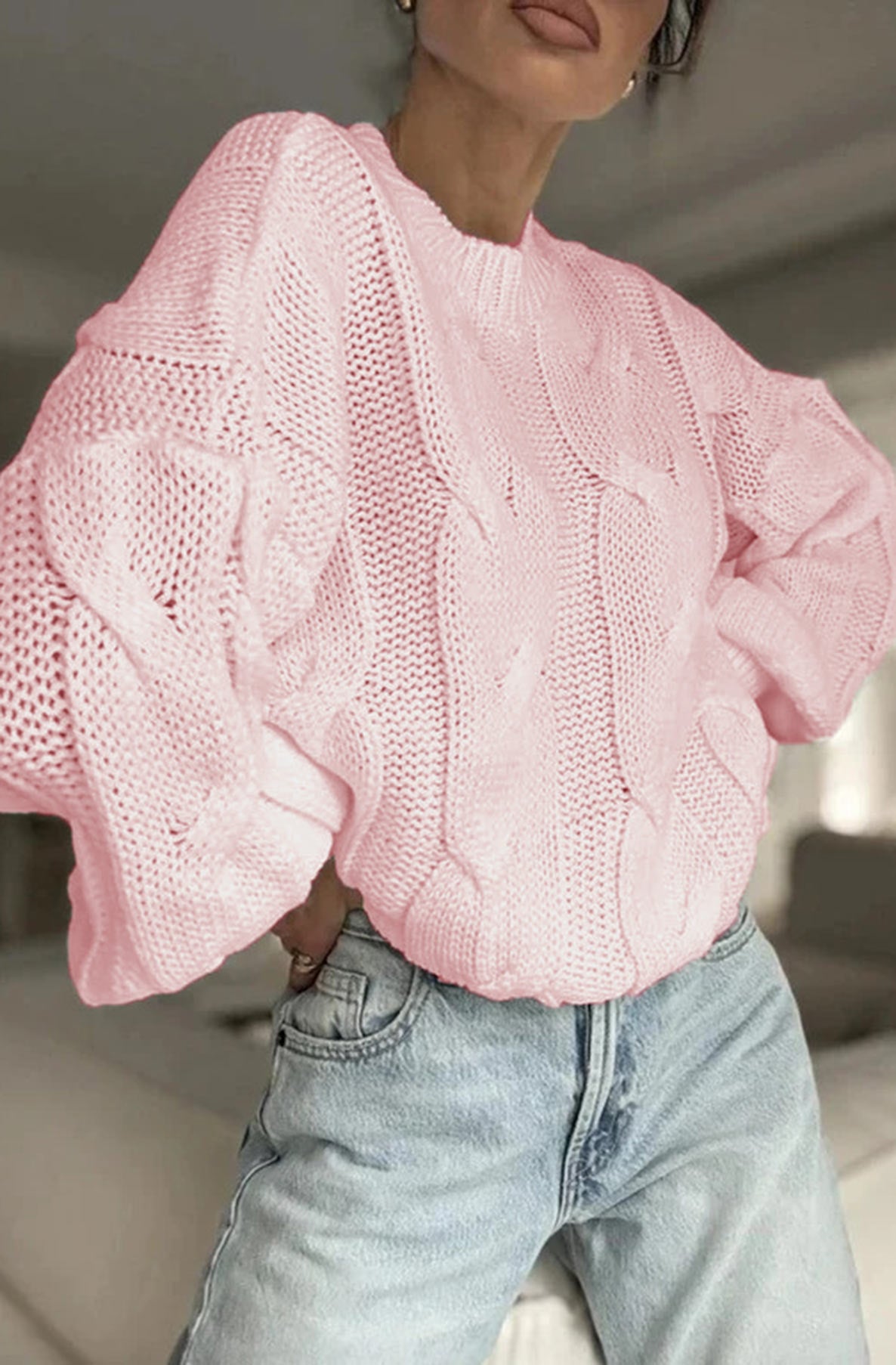 Nerina Light Knitted Jumper Sweater-Pink