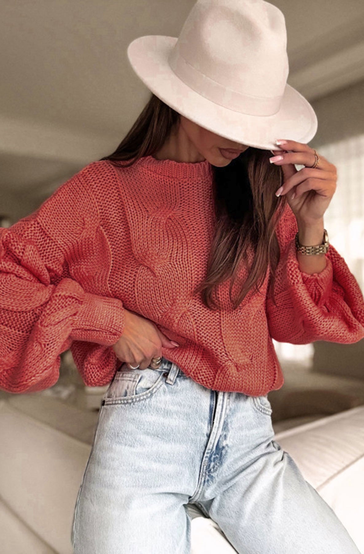 Nerina Light Knitted Jumper Sweater-Rust