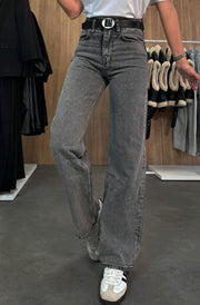 Nika Wide Leg Denim Jeans-Grey
