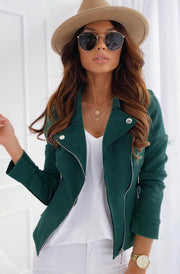 Nikita Suedette Zip Detail Biker Jacket-Bottle Green