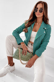 Nikita Suedette Zip Detail Biker Jacket-Teal