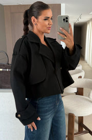 Niva Cropped Double-Breasted Jacket-Black