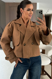 Niva Cropped Double-Breasted Jacket-Camel