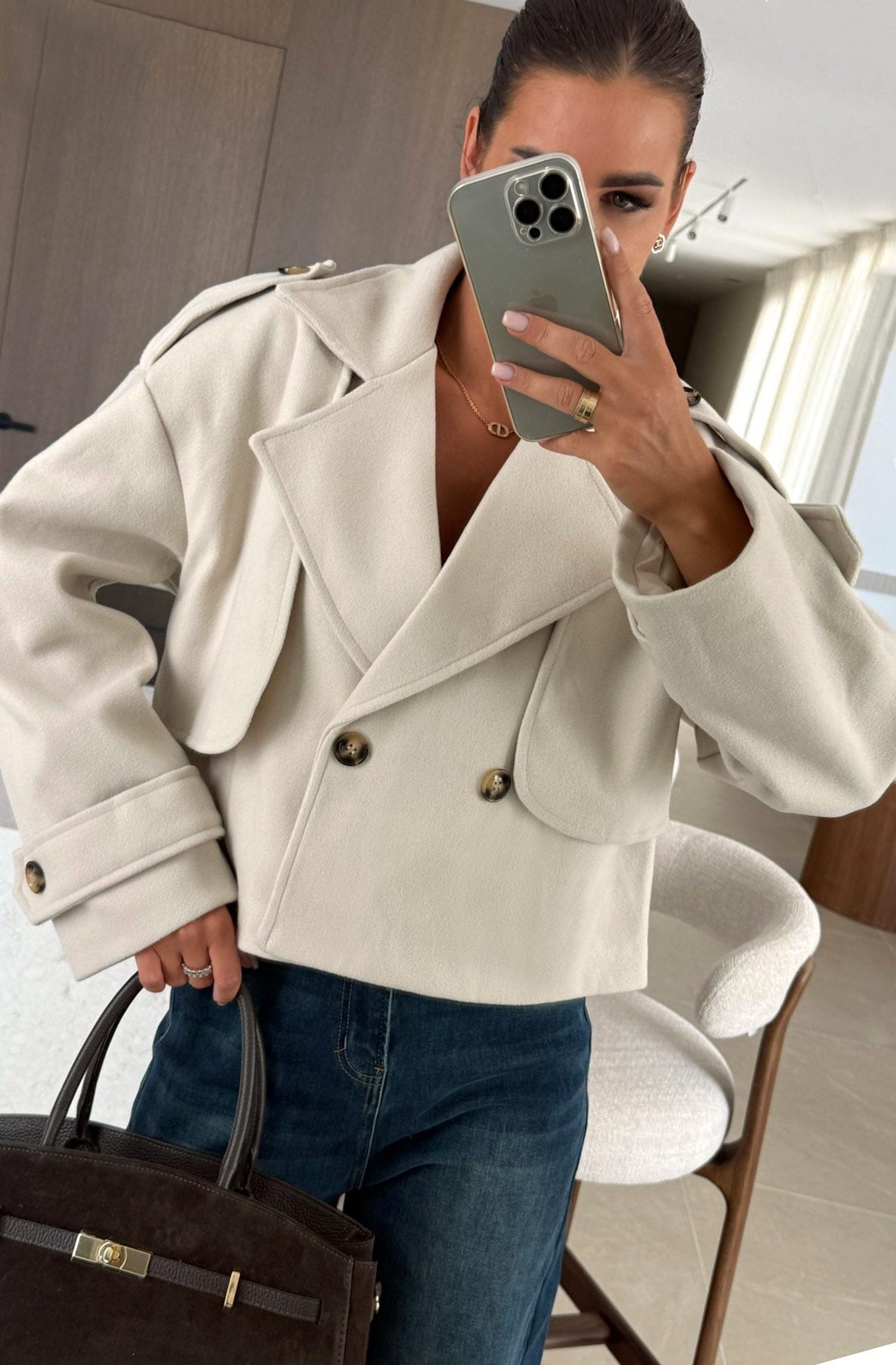 Niva Cropped Double-Breasted Jacket-Ivory