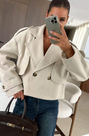 Niva Cropped Double-Breasted Jacket-Ivory