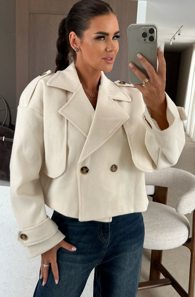 Niva Cropped Double-Breasted Jacket-Ivory