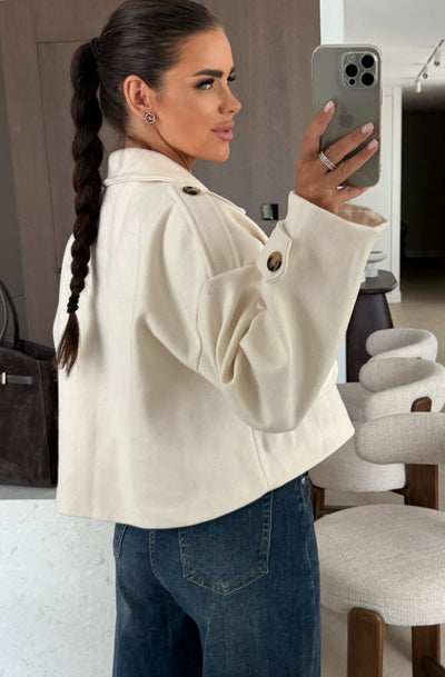 Niva Cropped Double-Breasted Jacket-Ivory