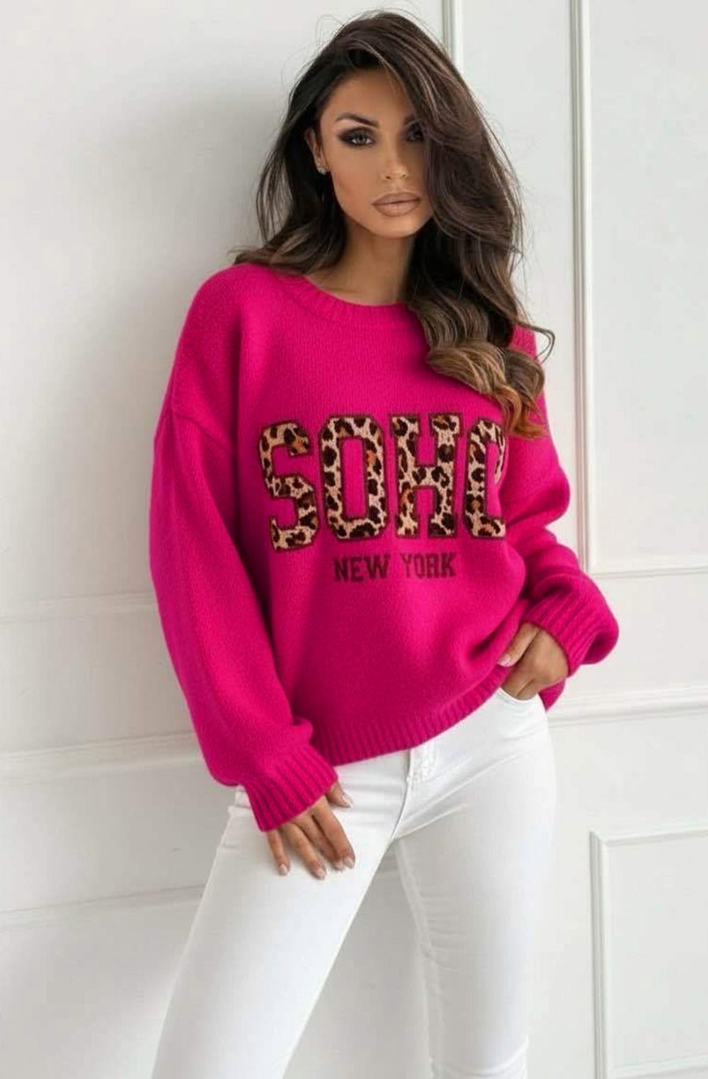 Nixi 'SOHO NY' Animal Graphic Alpaca Knit Sweater Jumper - Hot Pink