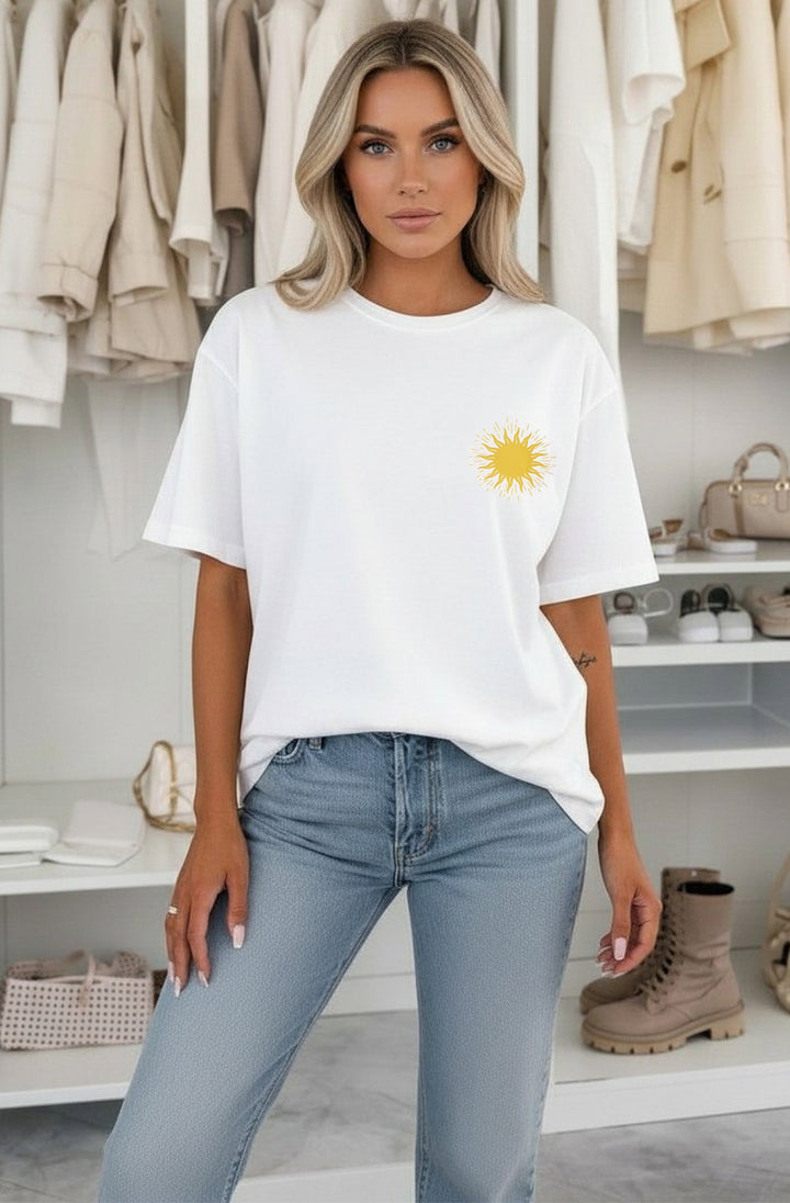 ‘No Sun No Fun’☀️ Oversized Front &amp; Back Graphic Print T-Shirt-Ivory