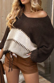 Noemi Contrast Light Knitted Sweater-Brown