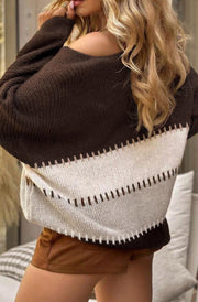 Noemi Contrast Light Knitted Sweater-Brown